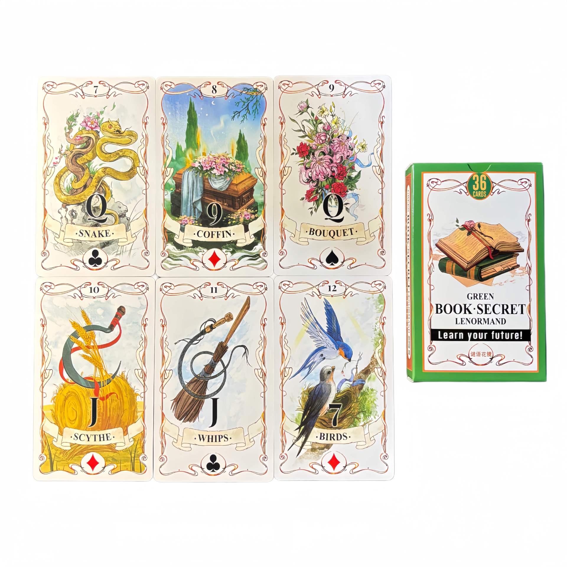 Board Game Yearbook - 36-teiliges Set Grünes Buch Geheime Lenormand-Orakelkarten